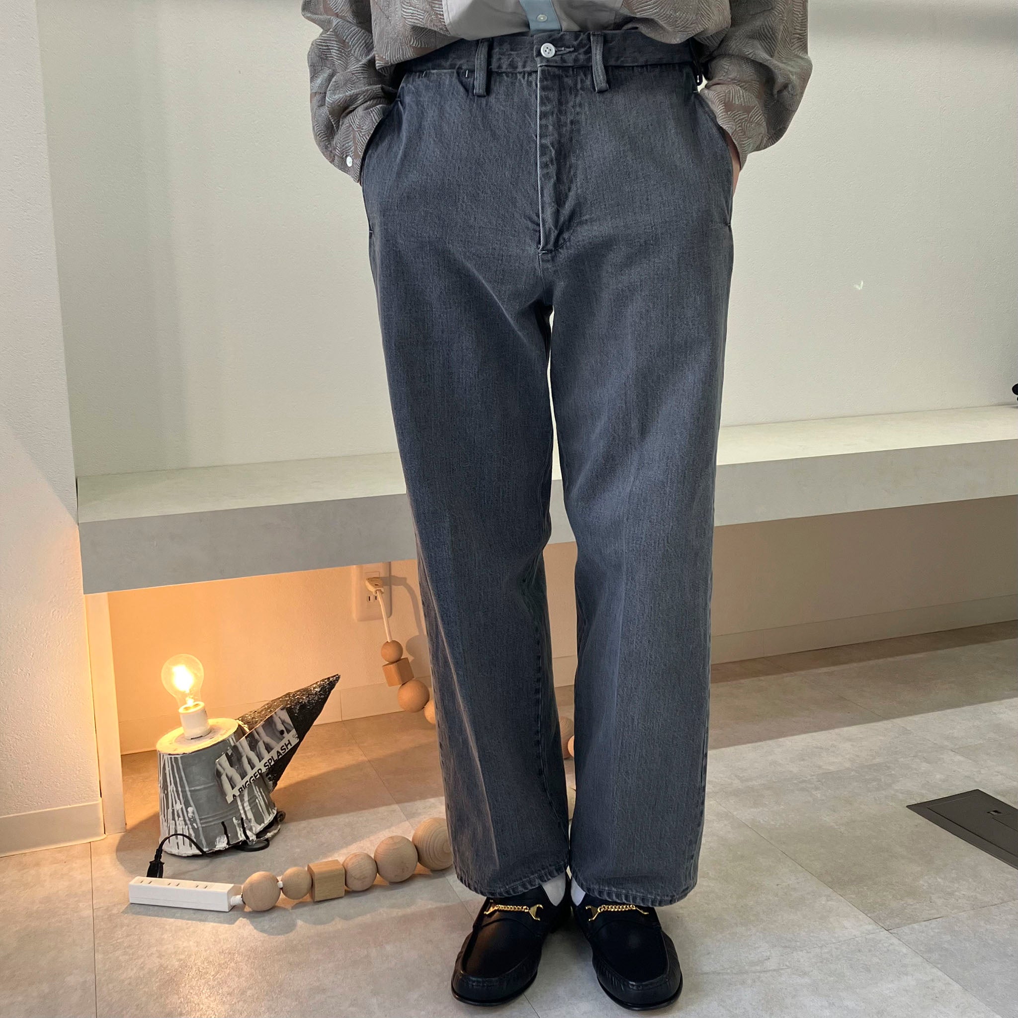 OKOLO "SIMONS JEANS" FADE BLACK DENIM TROUSERS