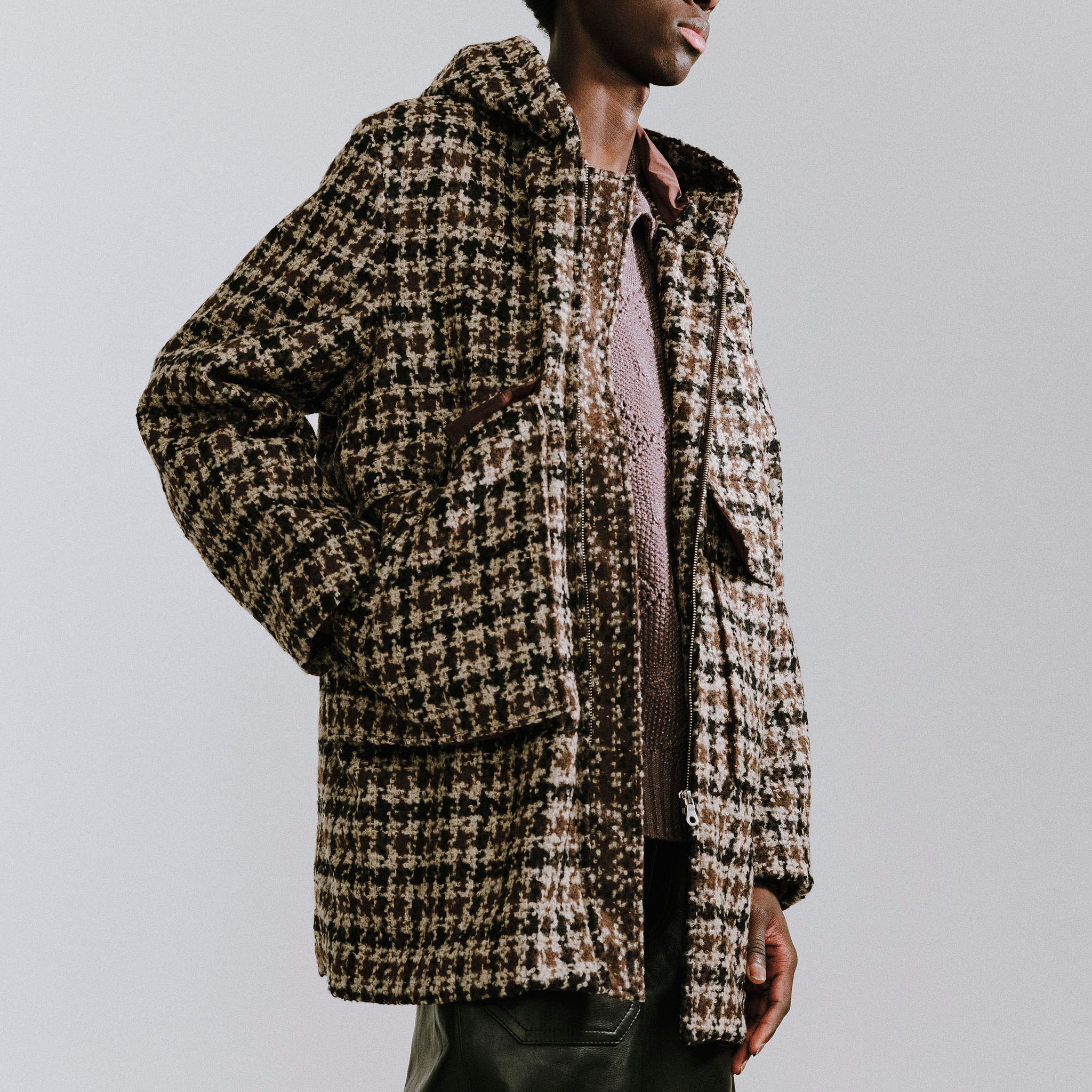 ENCOMING "OVER PARKA COAT" ループツイード パーカーコート