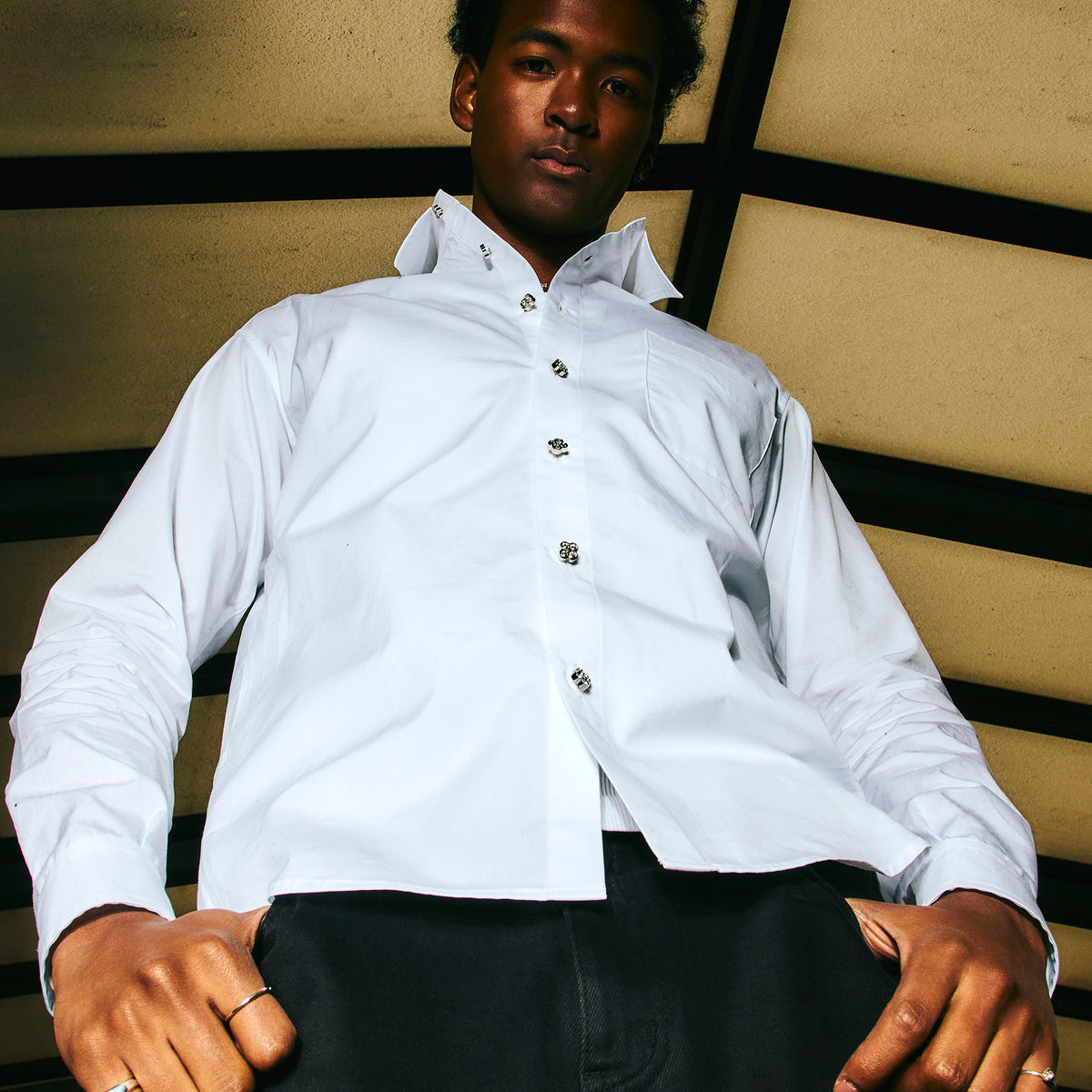SHRINE(シュライン)/ STONE BUTTON SHIRT ストーンボタンシャツ