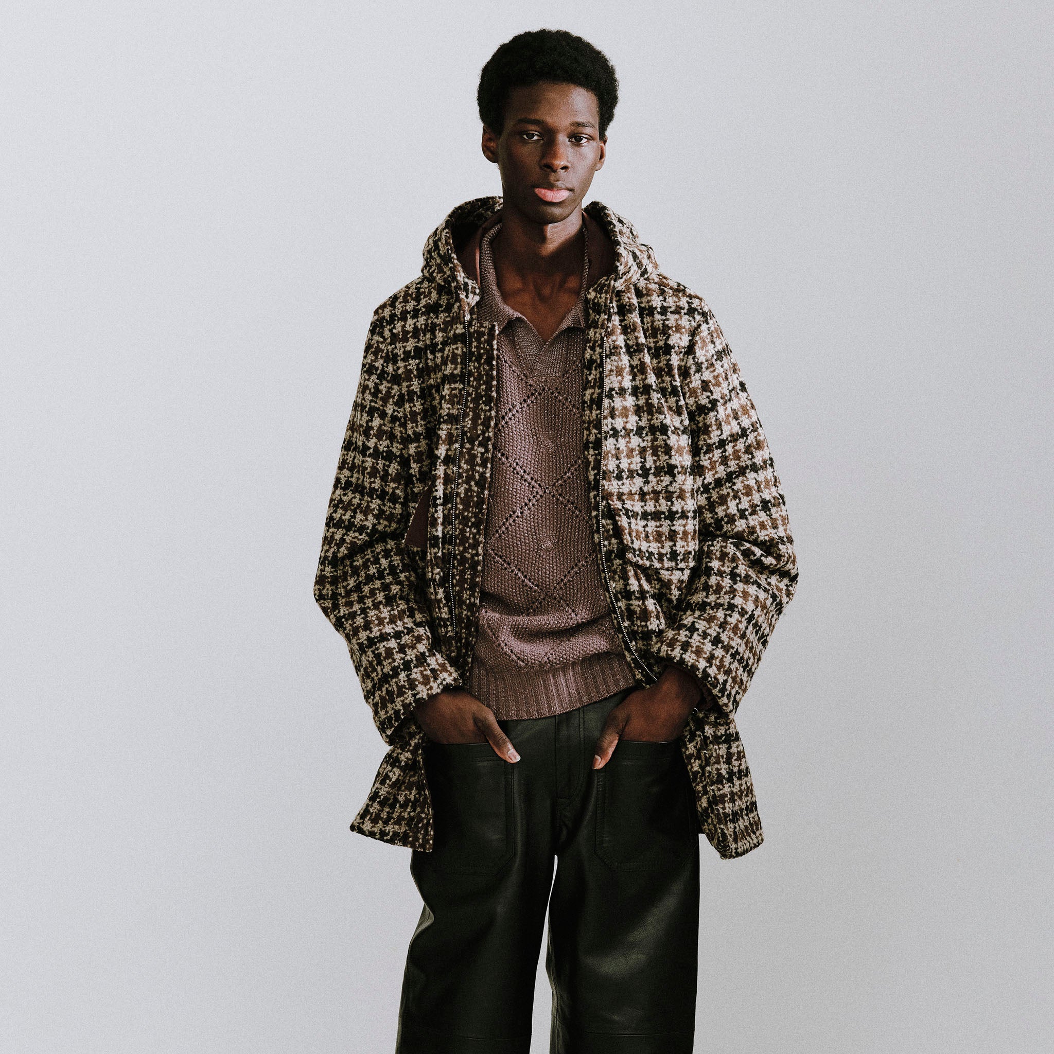 ENCOMING "OVER PARKA COAT" ループツイード パーカーコート