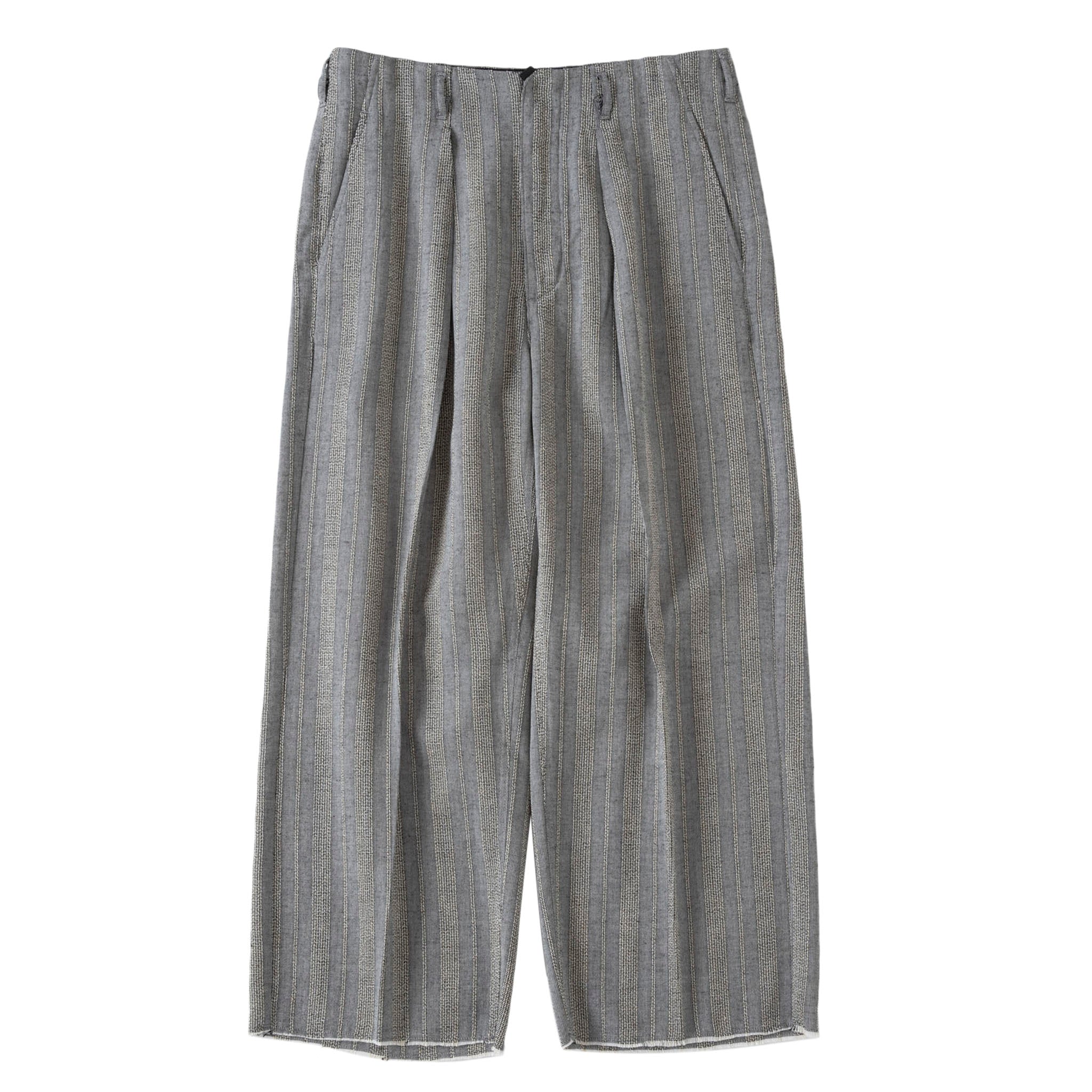 SABY "JACQUARD LINEN STRIPE TUCK-BAGGY- Bishu Japan -" ジャガード ワイド スラックス