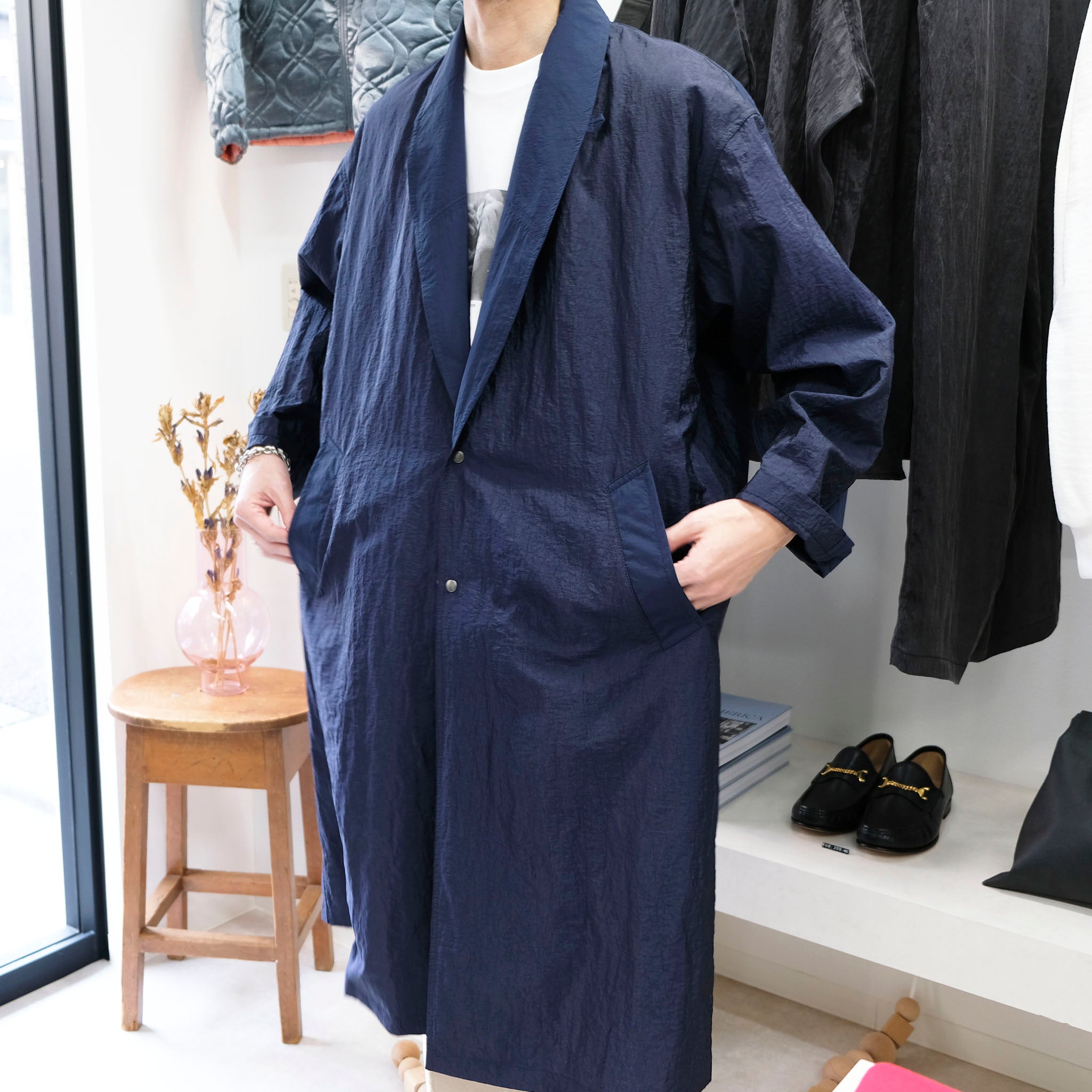 KIMMY "VINTAGE NYLON COAT" ヴィンテージナイロン ショールカラーコート