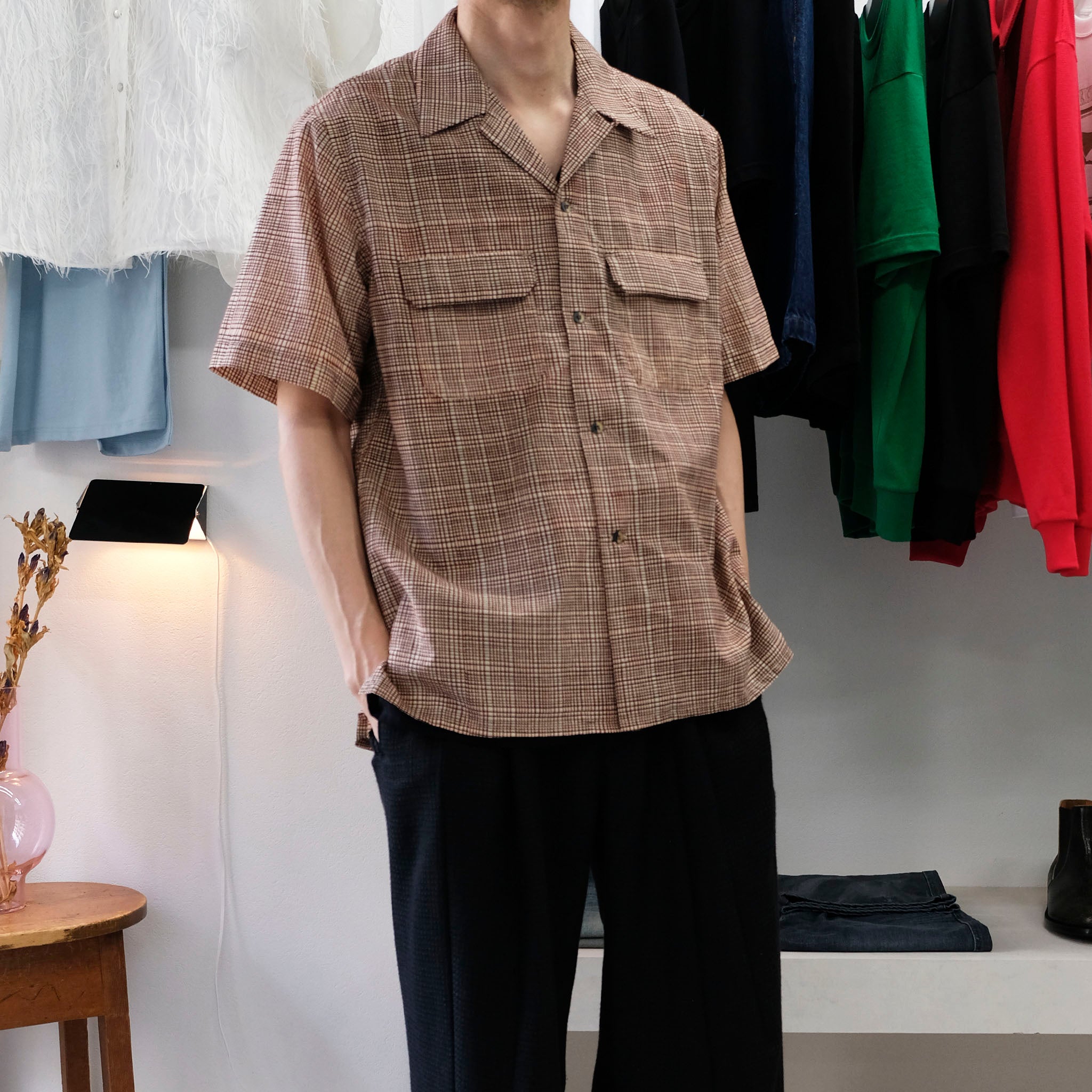 SABY "OPEN COLLAR SHIRT - India Batik Fab -" インディ バティック 開襟シャツ