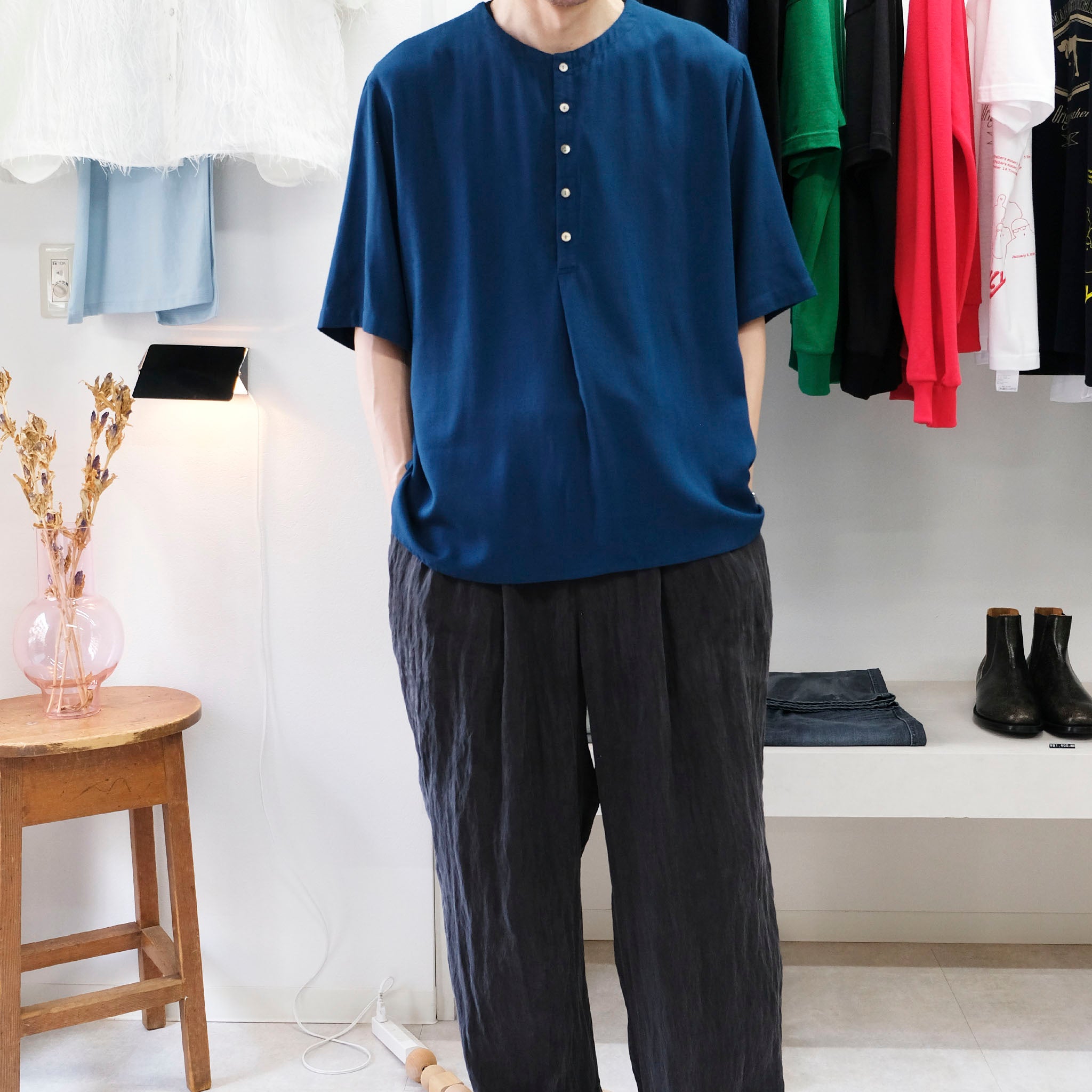 SABY "BAMBOO AMUZEN H-N SHIRTS" バンブー ジョーゼット ヘンリーネックTシャツ