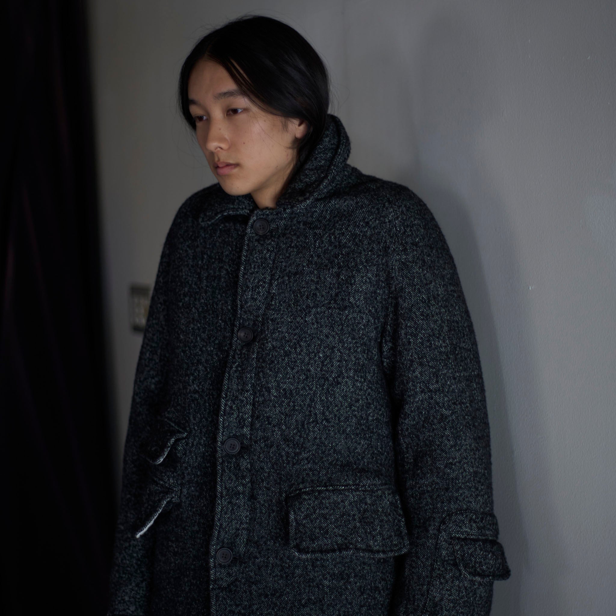 call "TWEED SHRINK Coverall" ツイード カバーオールデザイン ハーフコート