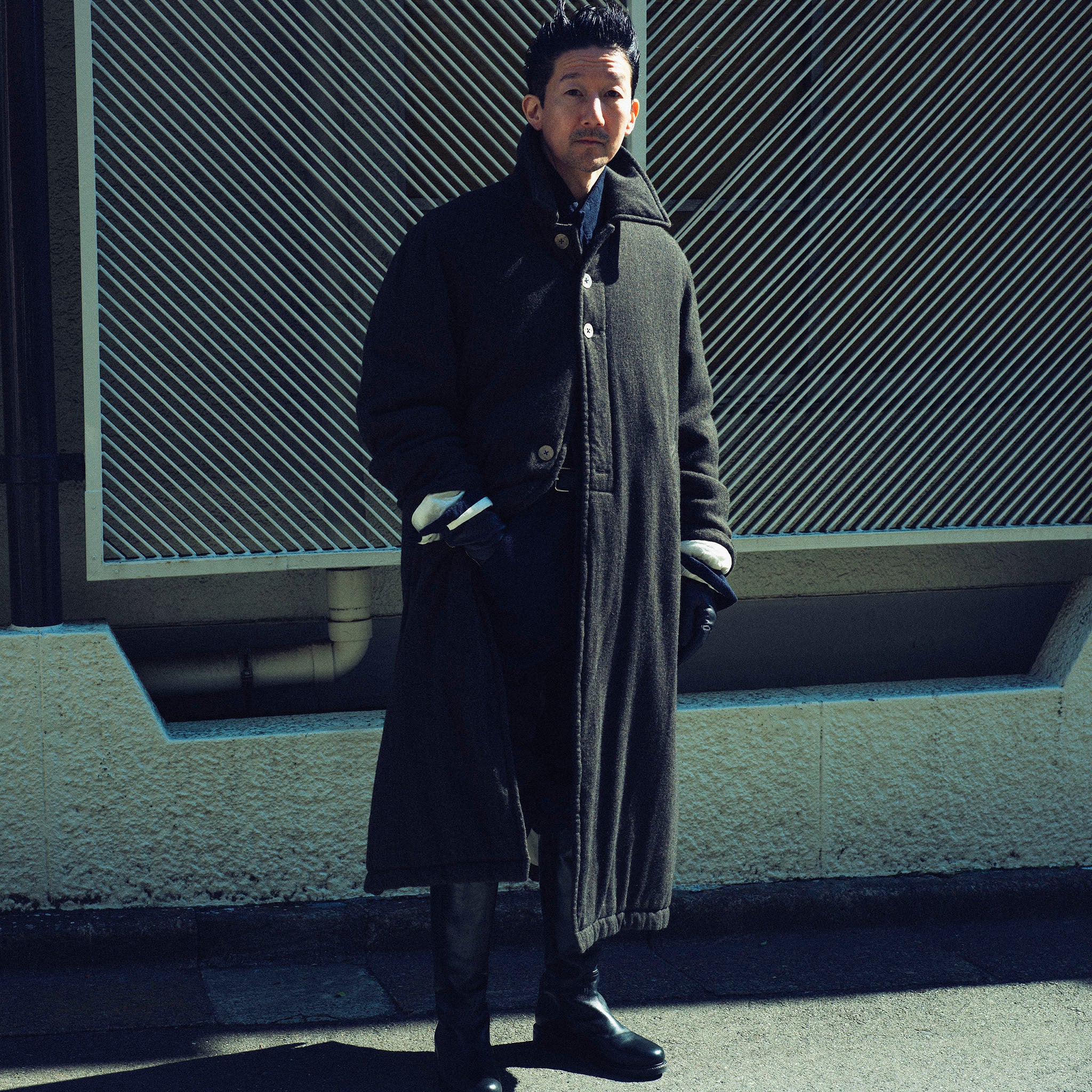 call "WOOL SHRINK LONG COAT" ヴィンテージファブリック ロングコート