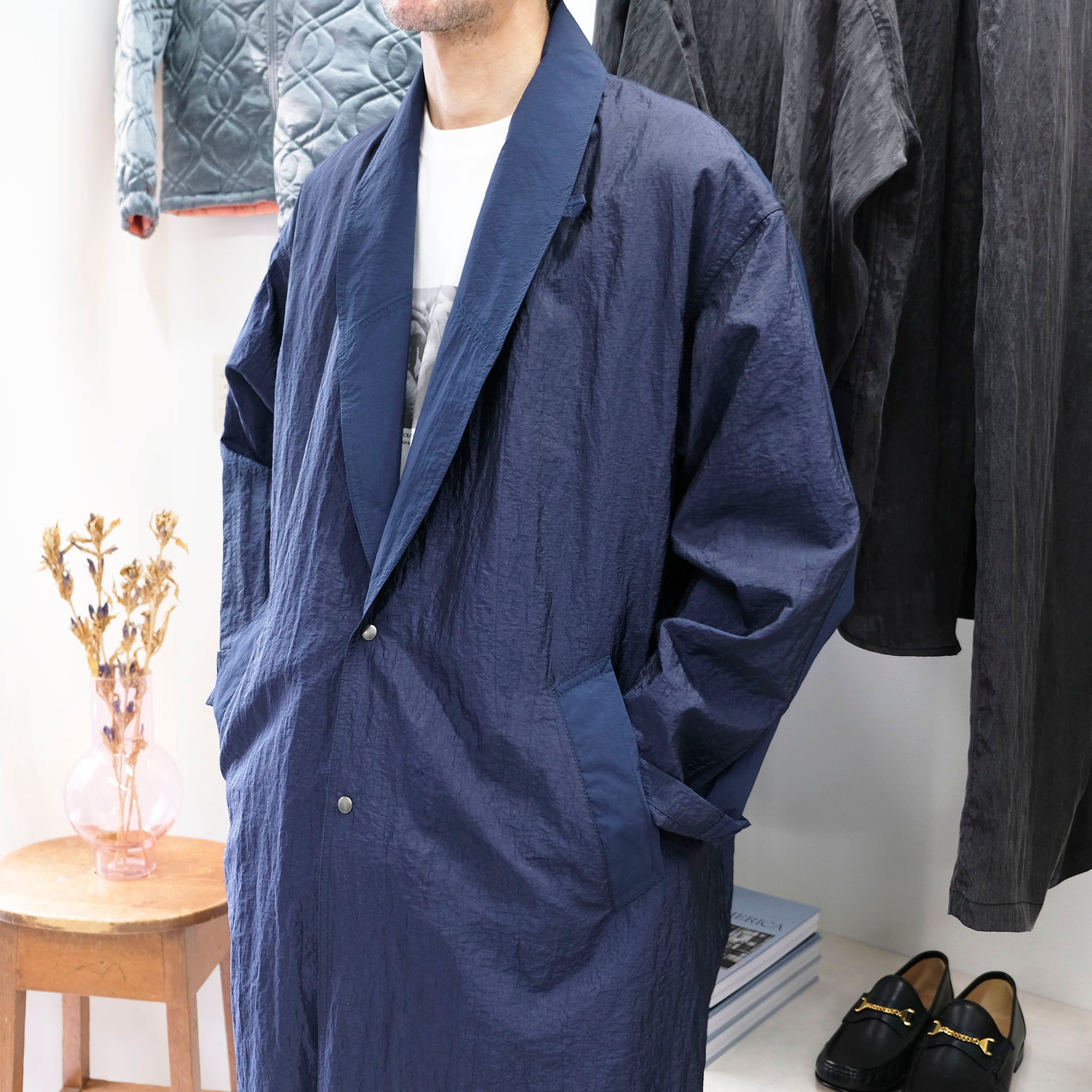 KIMMY "VINTAGE NYLON COAT" ヴィンテージナイロン ショールカラーコート