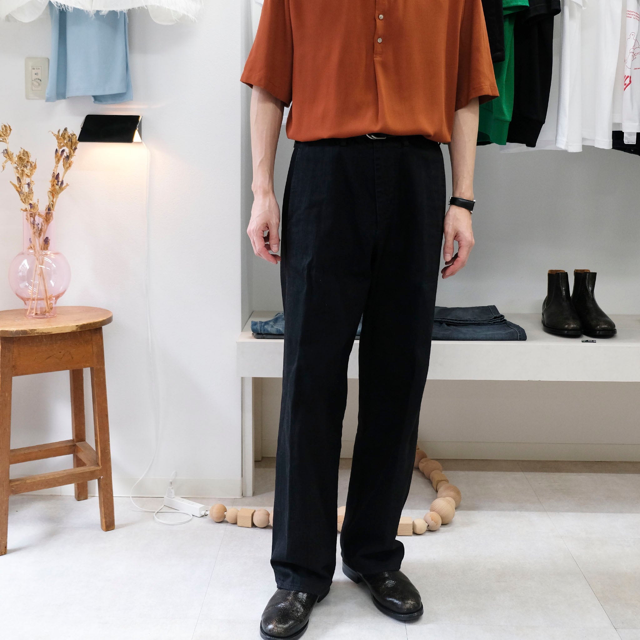 OKOLO "SIMONS JEANS" BLACK DENIM TROUSERS ブラックデニム トラウザーパンツ