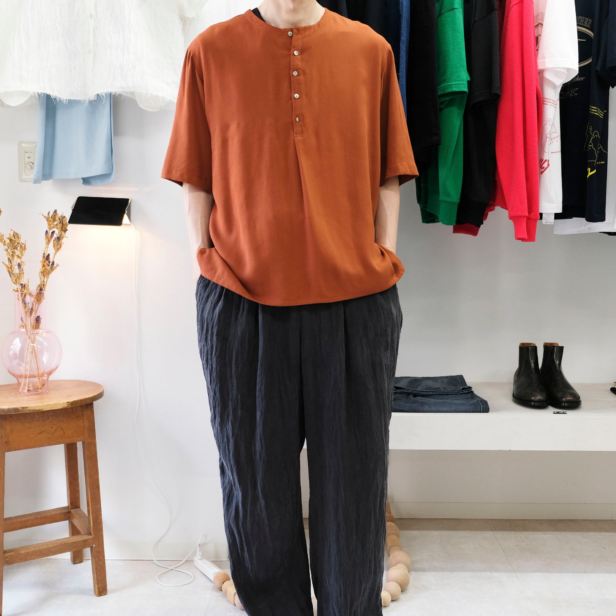SABY "BAMBOO AMUZEN H-N SHIRTS" バンブー ジョーゼット ヘンリーネックTシャツ
