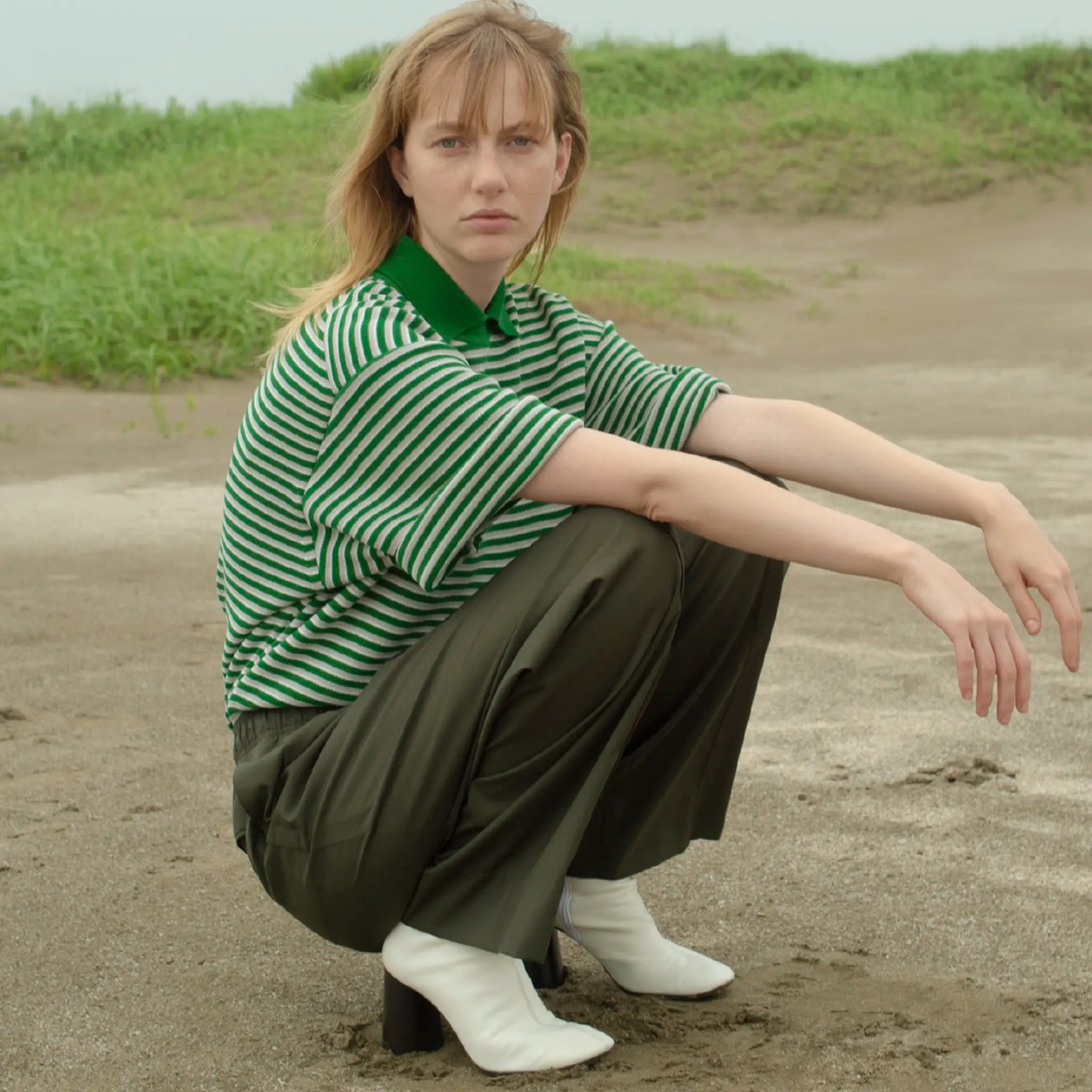 PRODUCT TWELVE "PONCHI BORDER POLO COLLAR KNIT T-SHIRT"