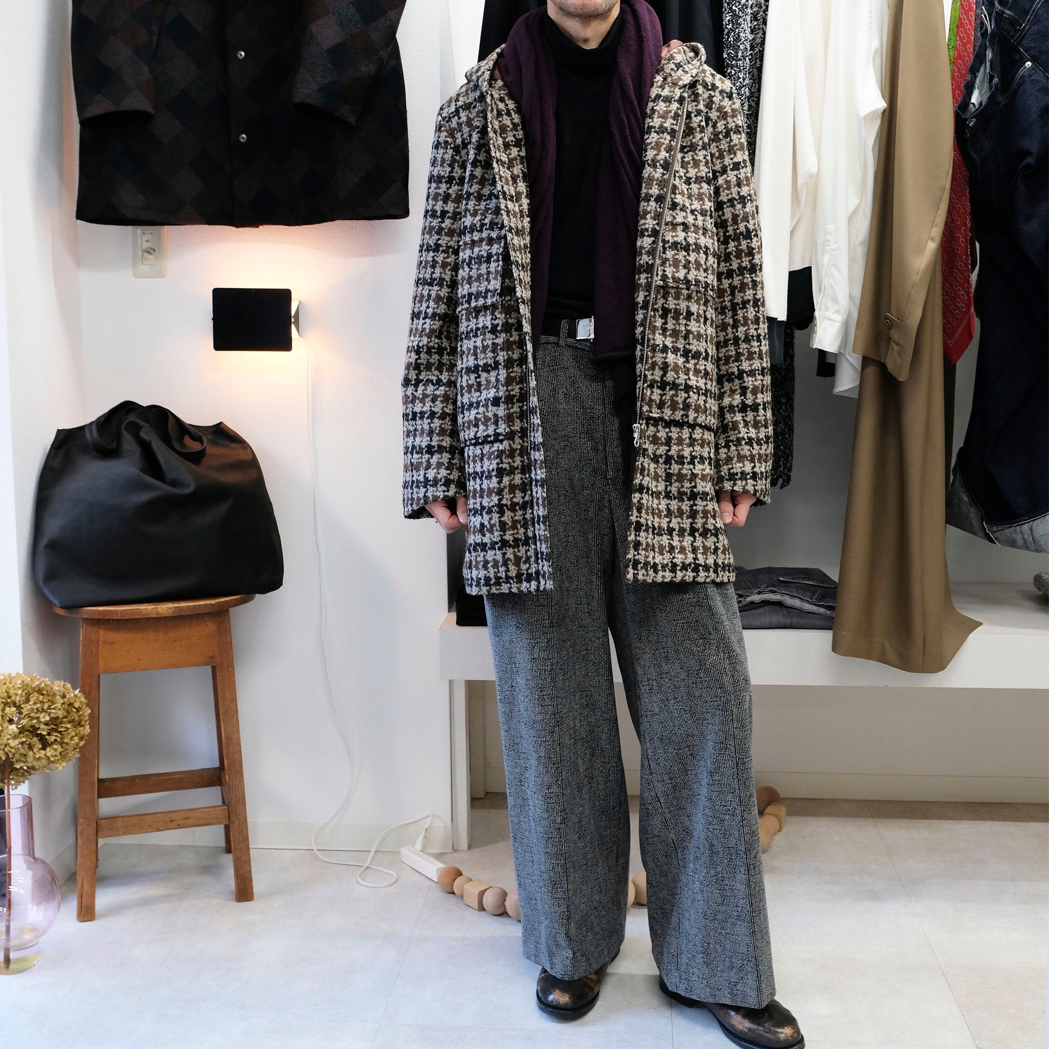 ENCOMING "OVER PARKA COAT" ループツイード パーカーコート