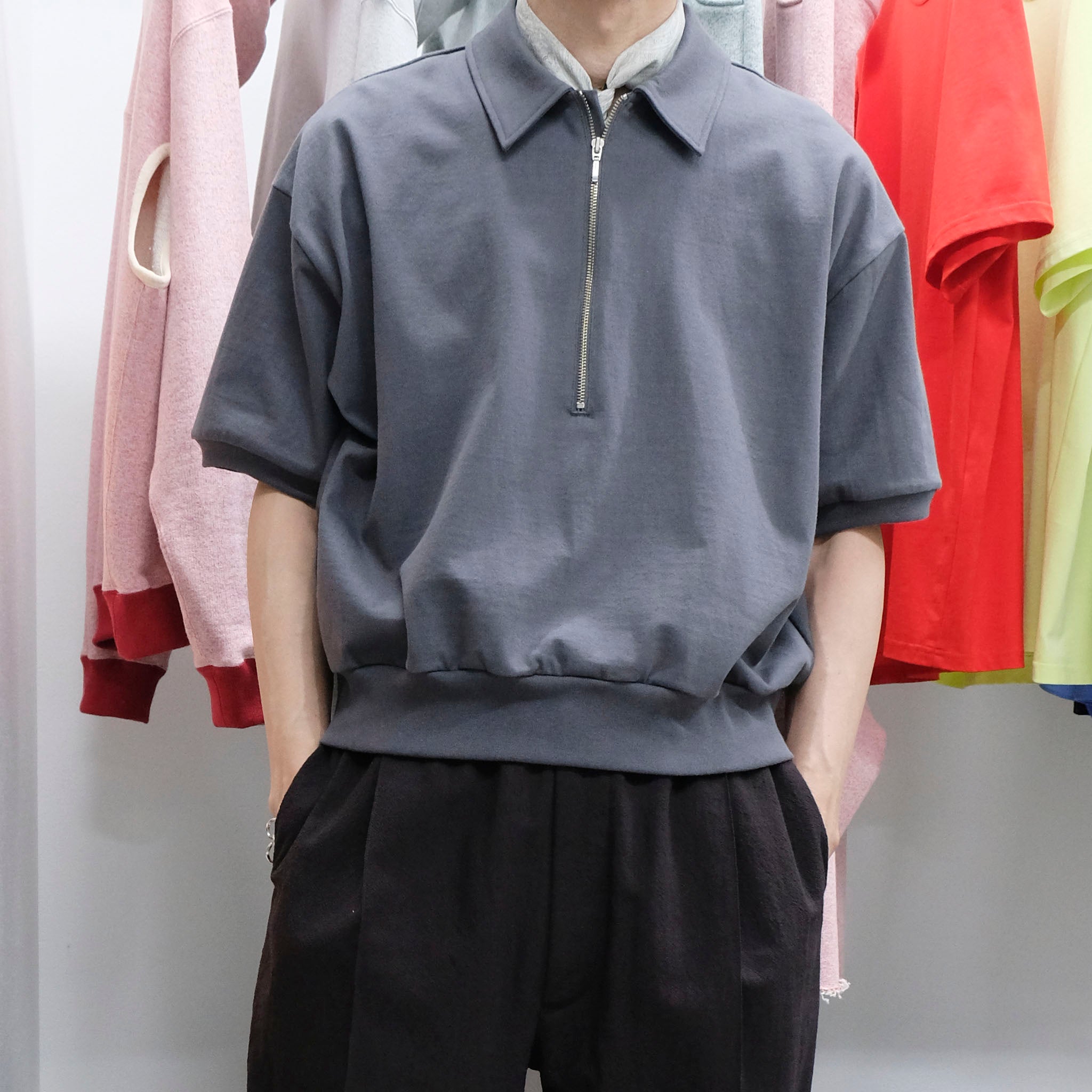 REVERBERATE リバーバレイト ZIP LONG SLEEVE POLO REVERBERATE ZIP LONG SLEEVE POLO (WHITE-WHITE)