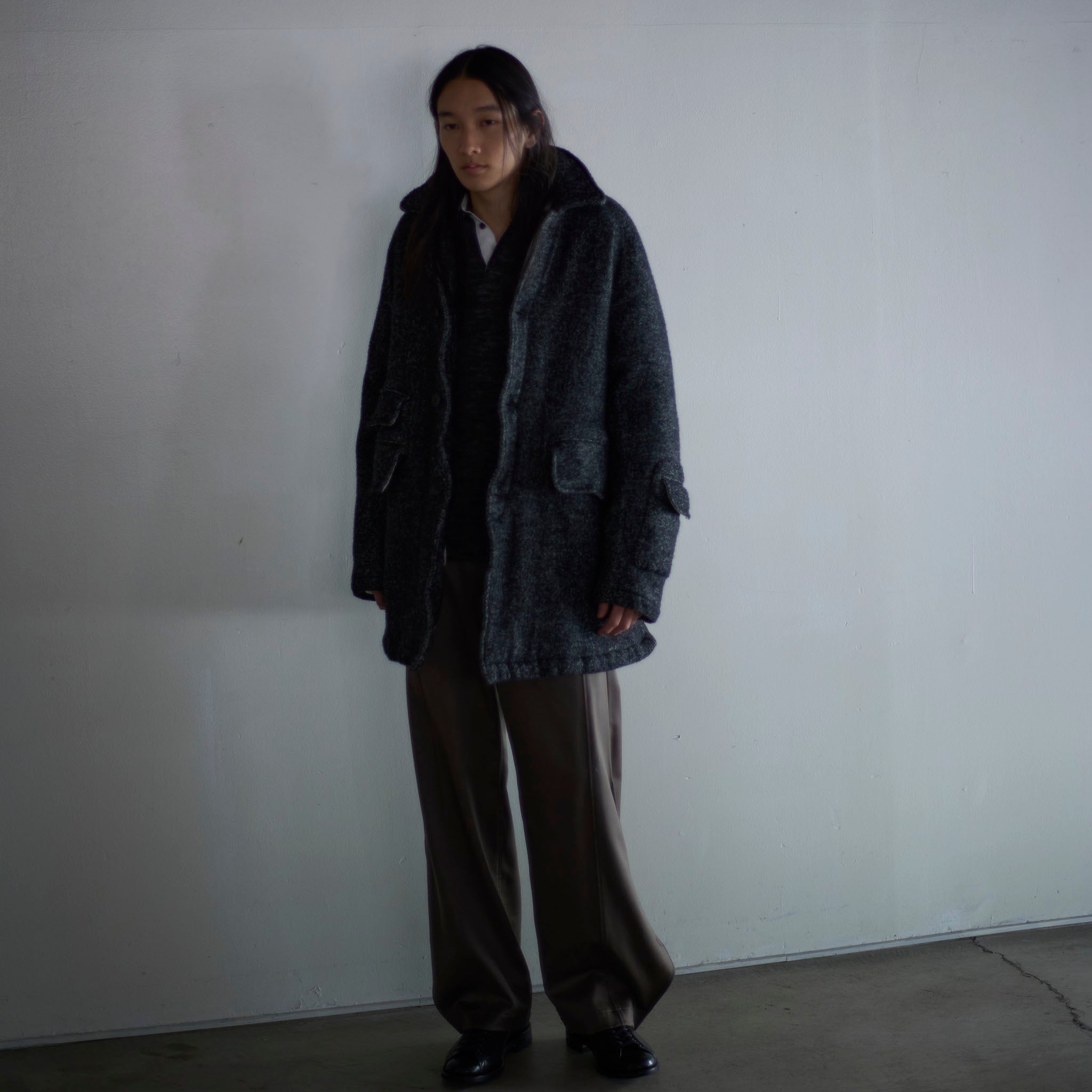 call "TWEED SHRINK Coverall" ツイード カバーオールデザイン ハーフコート