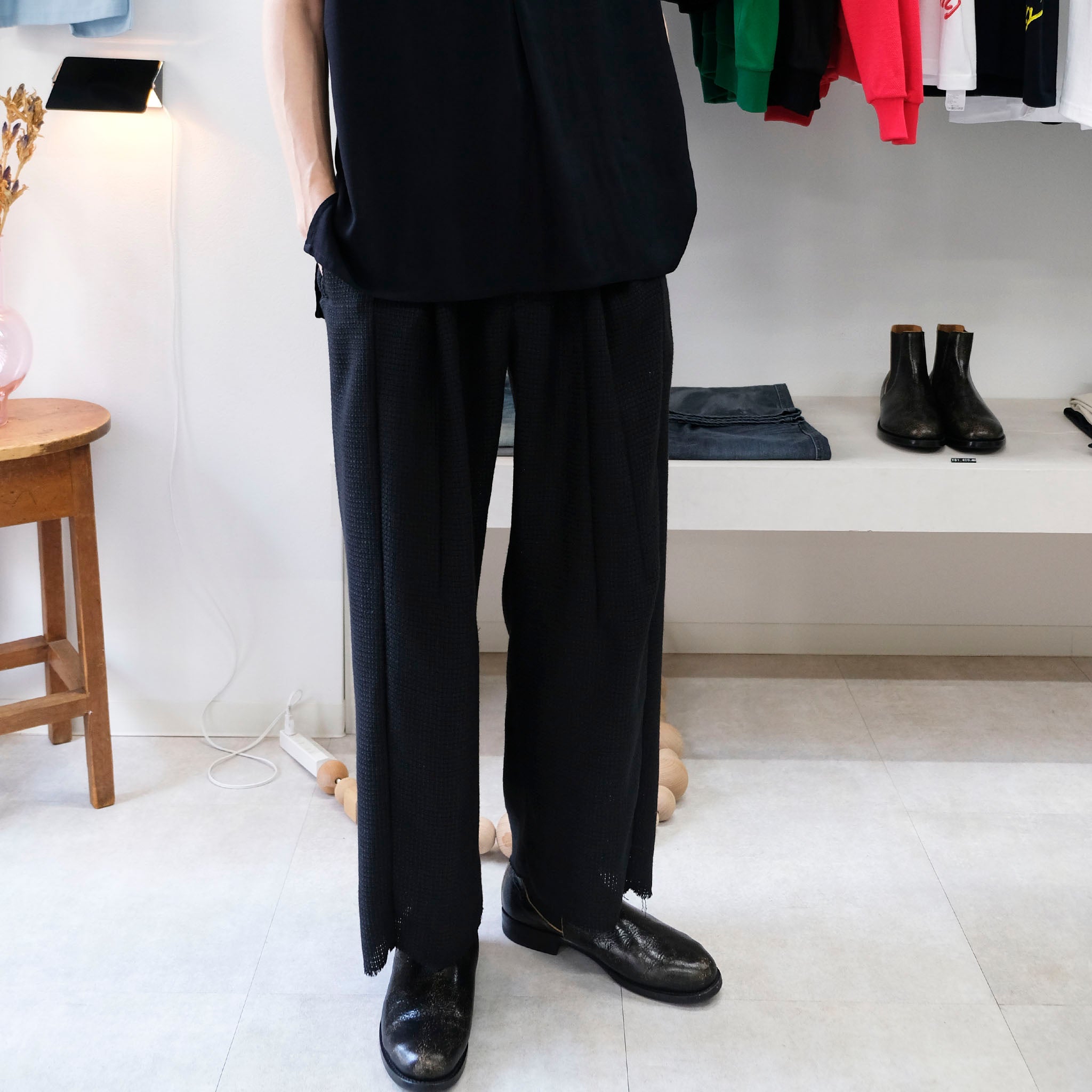 SABY "RAP PANTS TYPE TUCK BAGGY - Rayon Linen Mesh Fab -" メッシュ バギースラックス