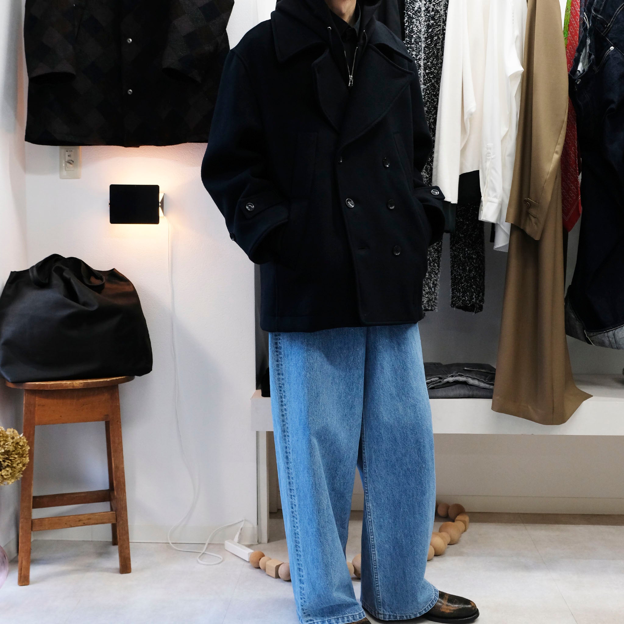 【極美品】25AW VOAAOV ダブルメルトンオーバーサイズ Pコートブラック VOAAOV 