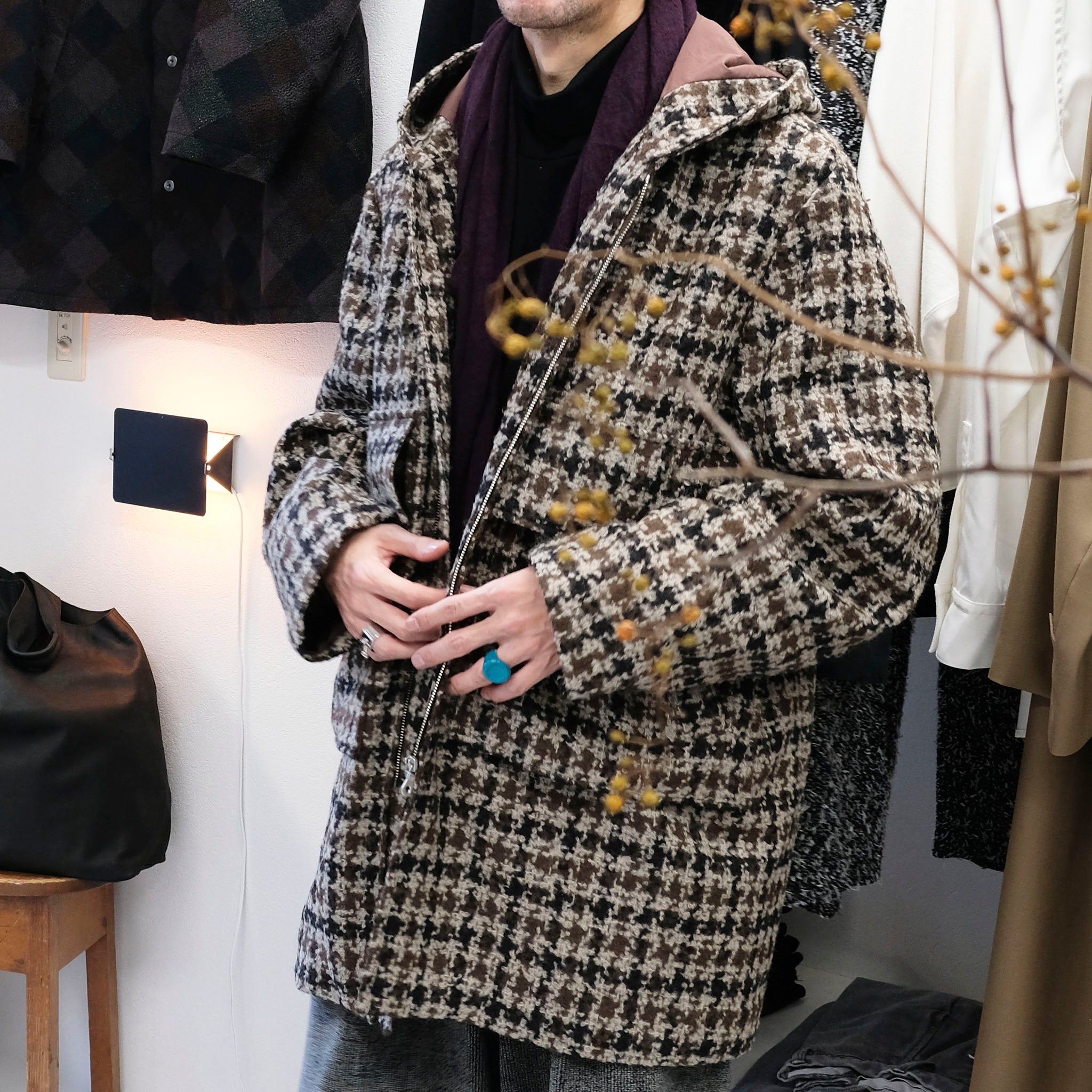 ENCOMING "OVER PARKA COAT" ループツイード パーカーコート