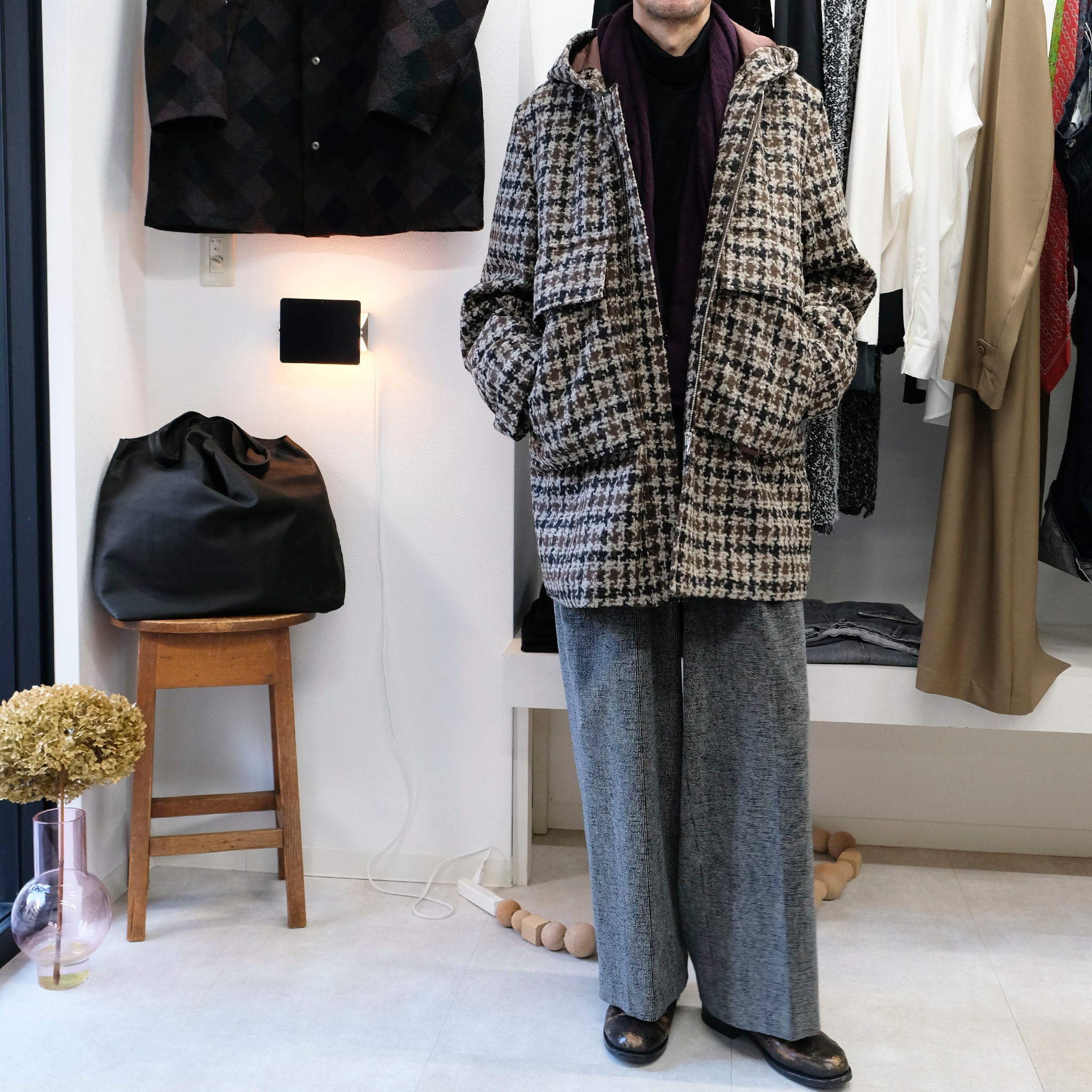 ENCOMING "OVER PARKA COAT" ループツイード パーカーコート